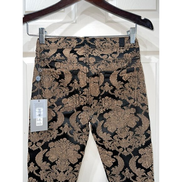 7 For All Mankind Metallic Gold & Black Damask Skinny Jeans Size 25 Acrylic Blen - Picture 10 of 11